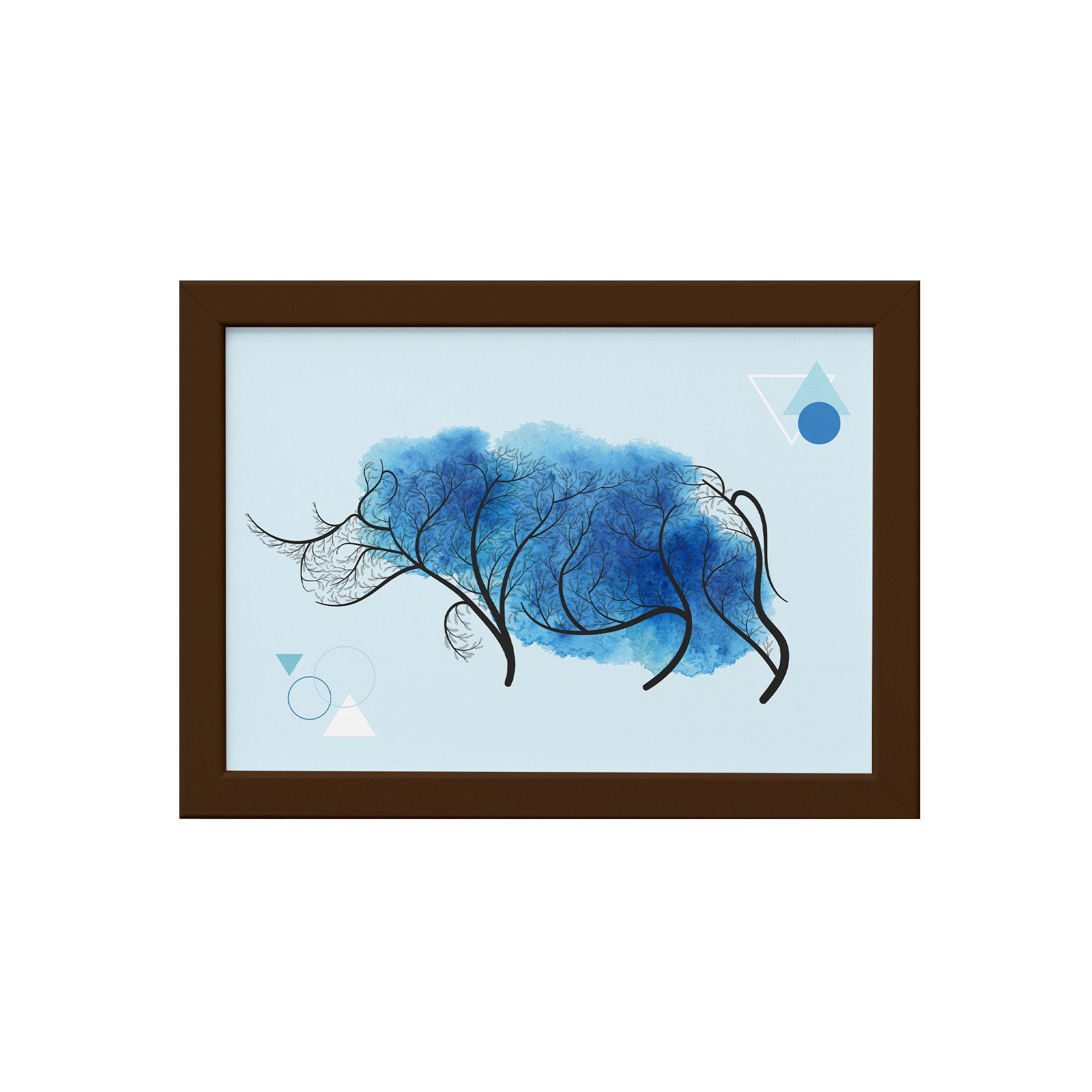 Quadro Minimalista Safari Rinoceronte Moldura Marrom 