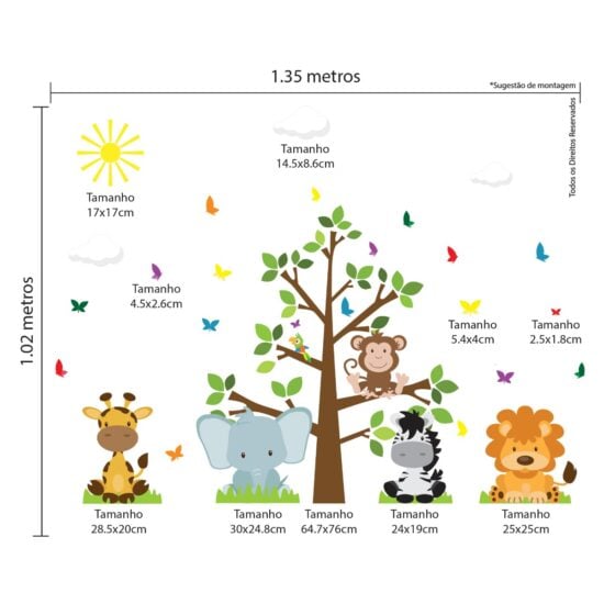 Adesivo de Parede Animais Safari Baby Médio Cobre 1m²