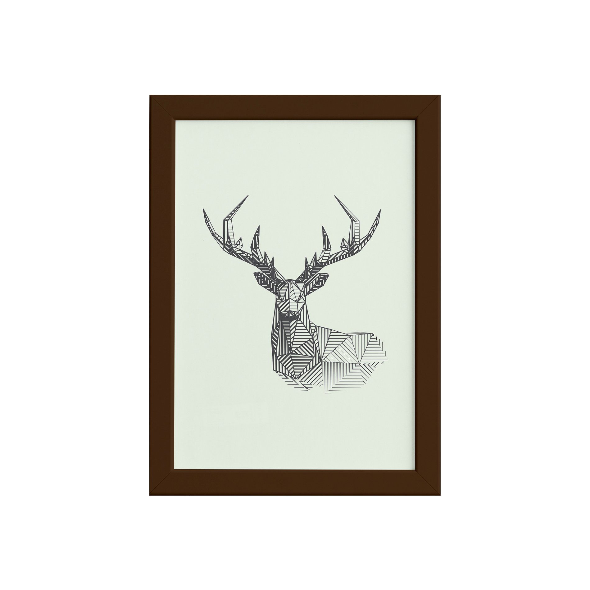 Quadro Safari Geométrico Alce Moldura Marrom