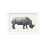 Quadro Safari Geométrico Rinoceronte Moldura Branca 22x32cm