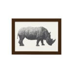 Quadro Safari Geométrico Rinoceronte Moldura Marrom 22x32cm