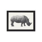 Quadro Safari Geométrico Rinoceronte Moldura Preta 33x43cm
