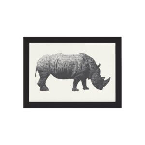 Quadro Safari Geométrico Rinoceronte Moldura Preta 