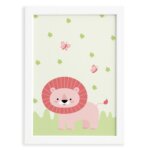 Quadro Safari Menina Leão Moldura Branca 22x32cm