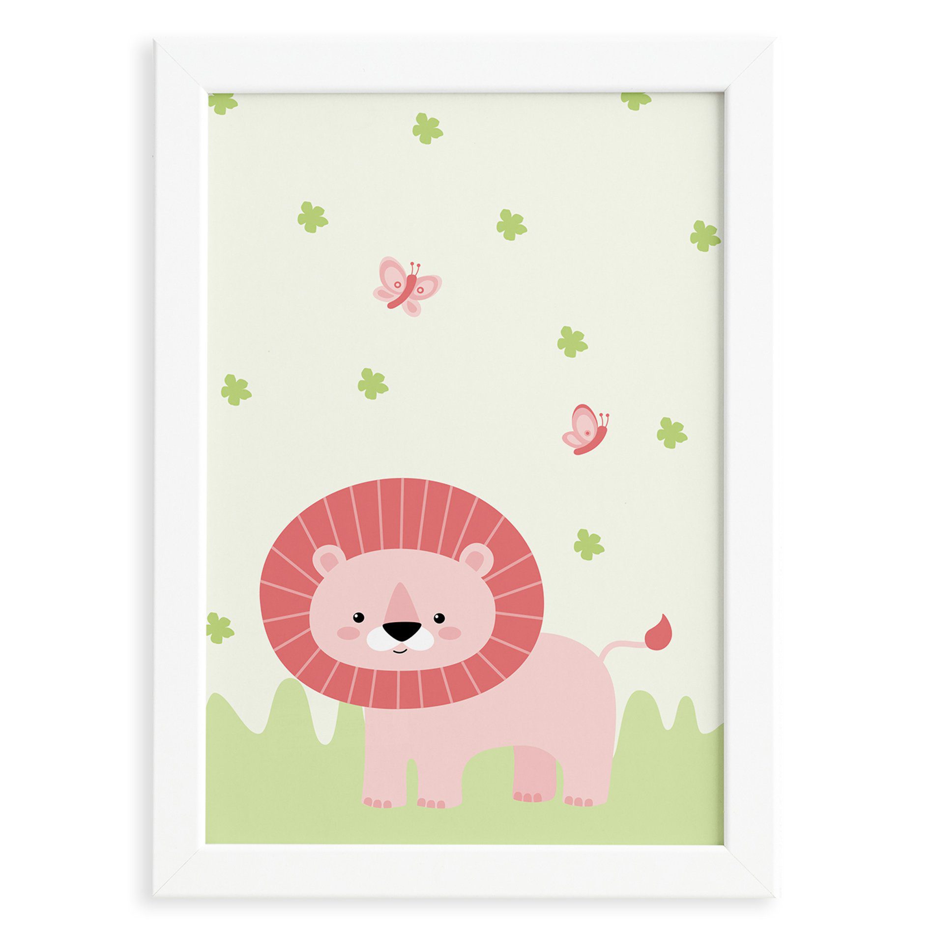 Quadro Safari Menina Leão Moldura Branca