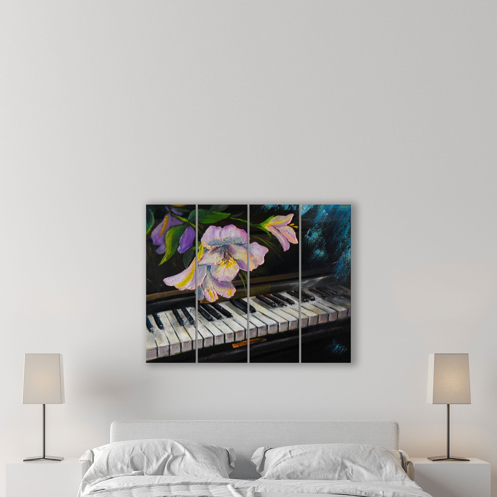 Placa Painel Decorativa em MDF Foto Piano e Flor