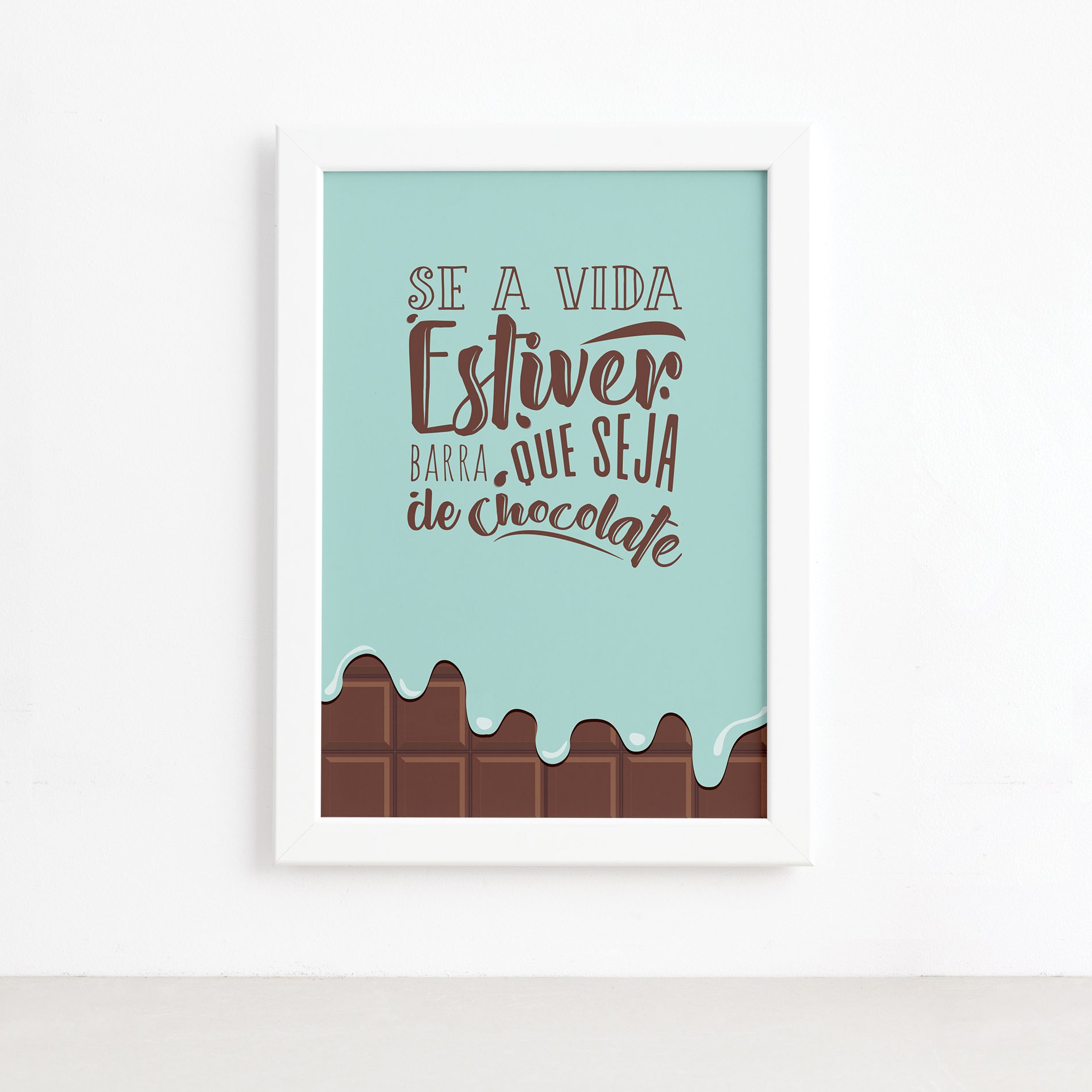 Quadro Cozinha Chocolate Frase Vida Moldura Branca 22x32cm,Quadro Cozinha Chocolate Frase Vida Moldura Branca 22x32cm