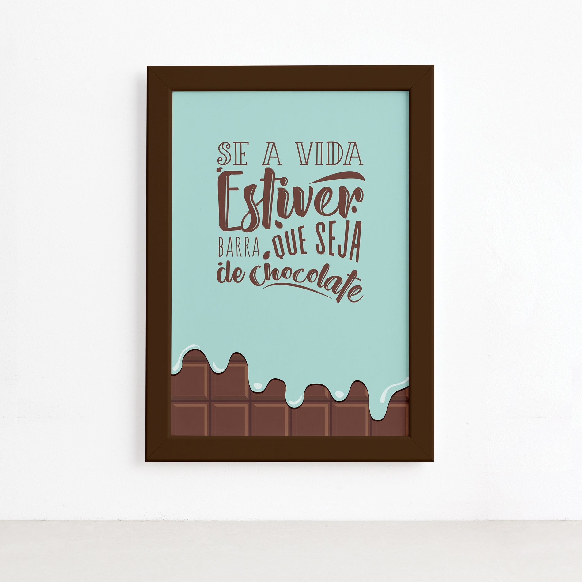 Quadro Cozinha Chocolate Frase Vida Moldura Marrom 22x32cm,Quadro Cozinha Chocolate Frase Vida Moldura Marrom 22x32cm