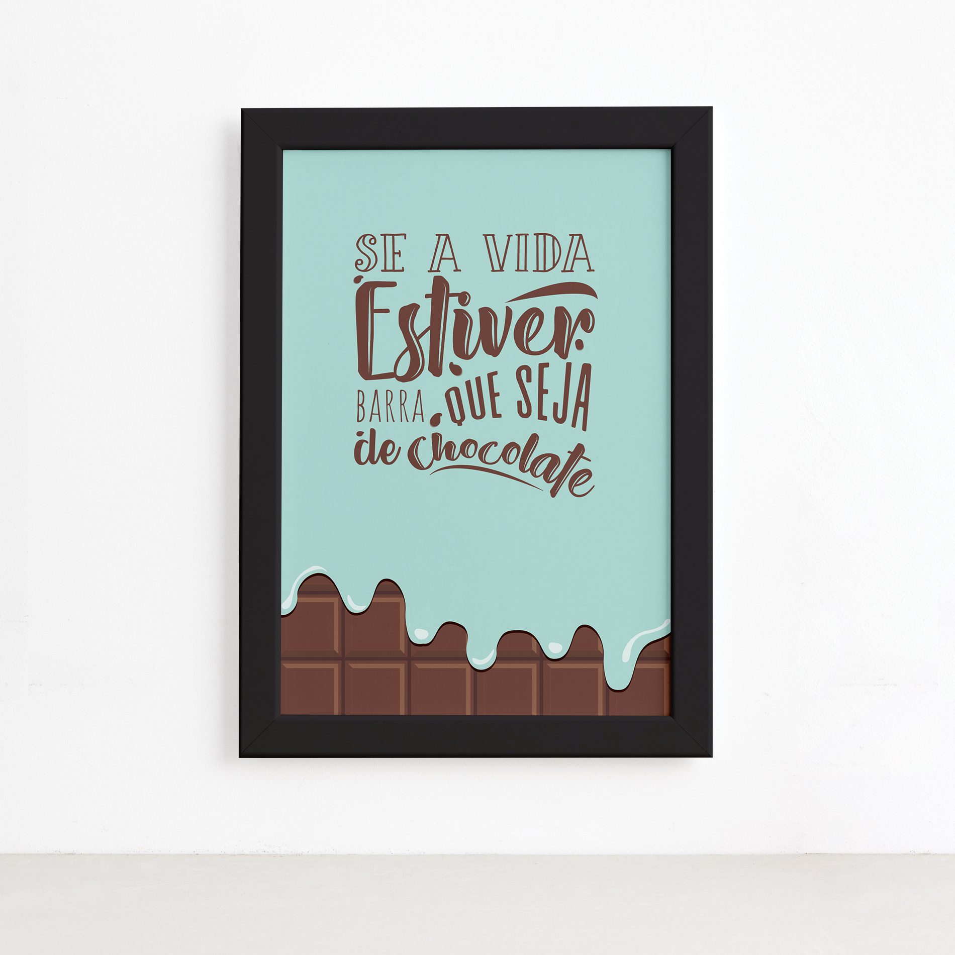 Quadro Cozinha Chocolate Frase Vida Moldura Preta 22x32cm,Quadro Cozinha Chocolate Frase Vida Moldura Preta 22x32cm