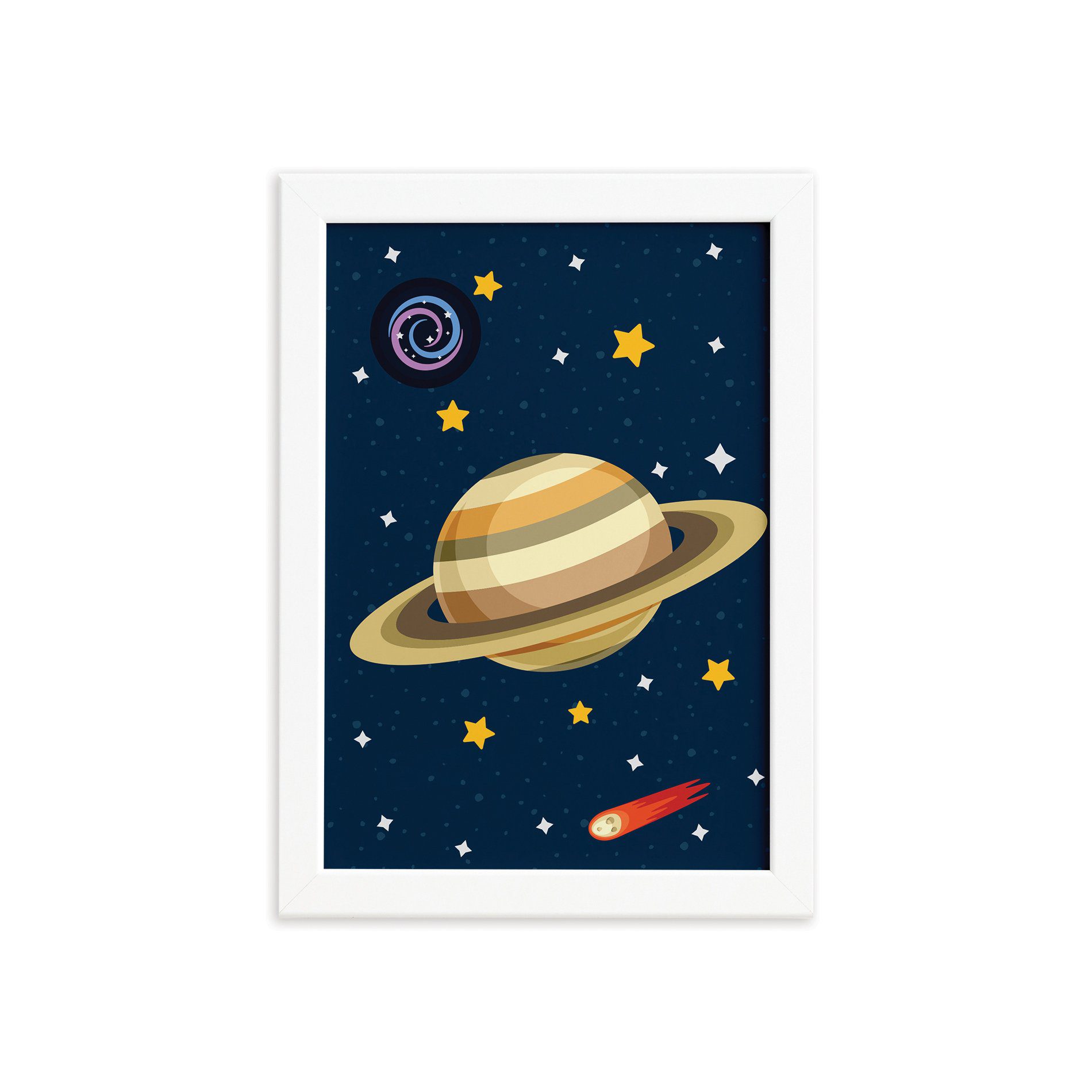 Quadro Decorativo Infantil Sistema Solar Saturno 22x32cm Moldura Branca