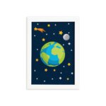 Quadro Decorativo Infantil Sistema Solar Terra 22x32cm Moldura Branca