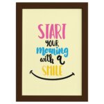 Quadro Frase de Motivação Morning Smile Moldura Marrom 33x43