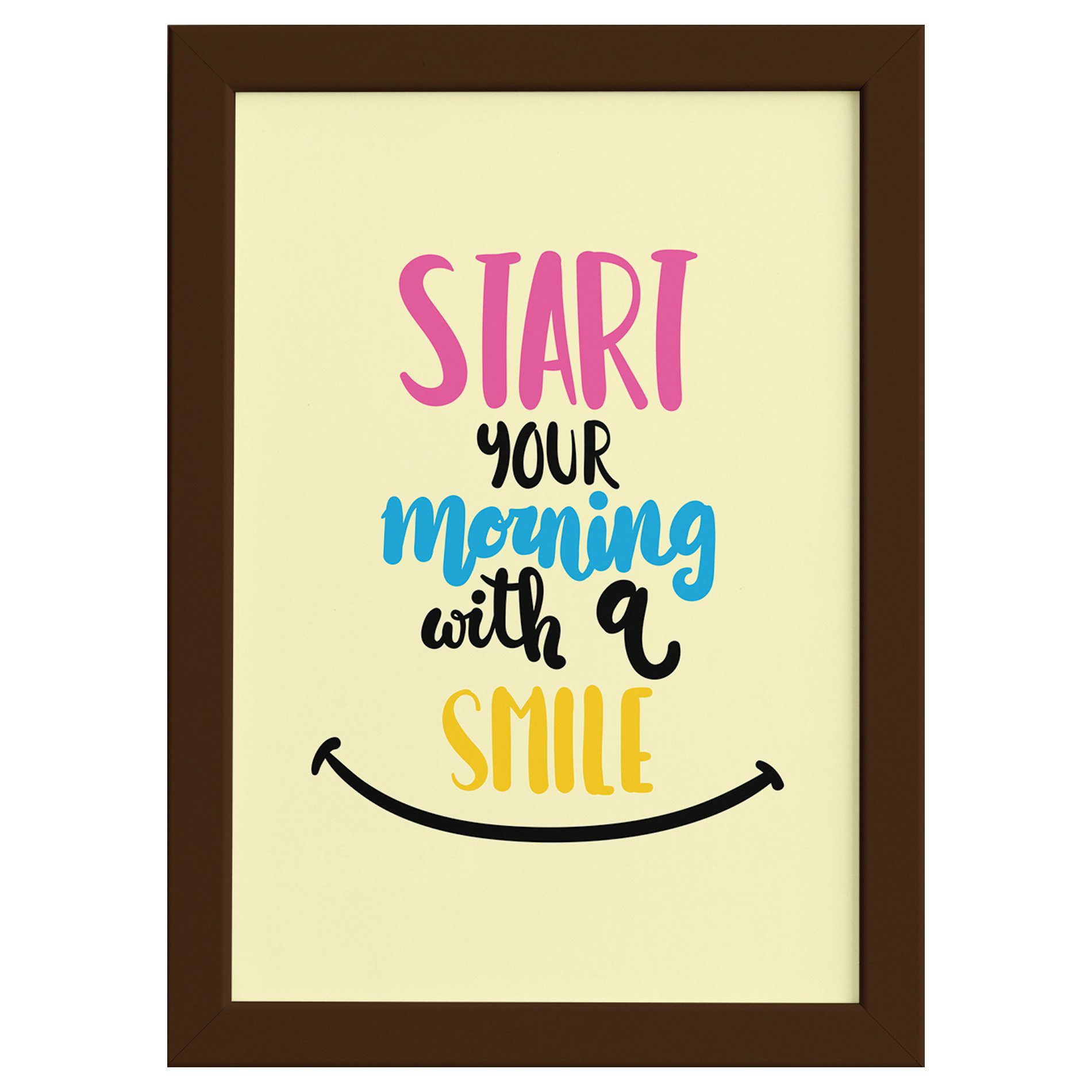 Quadro Frase de Motivação Morning Smile Moldura Marrom