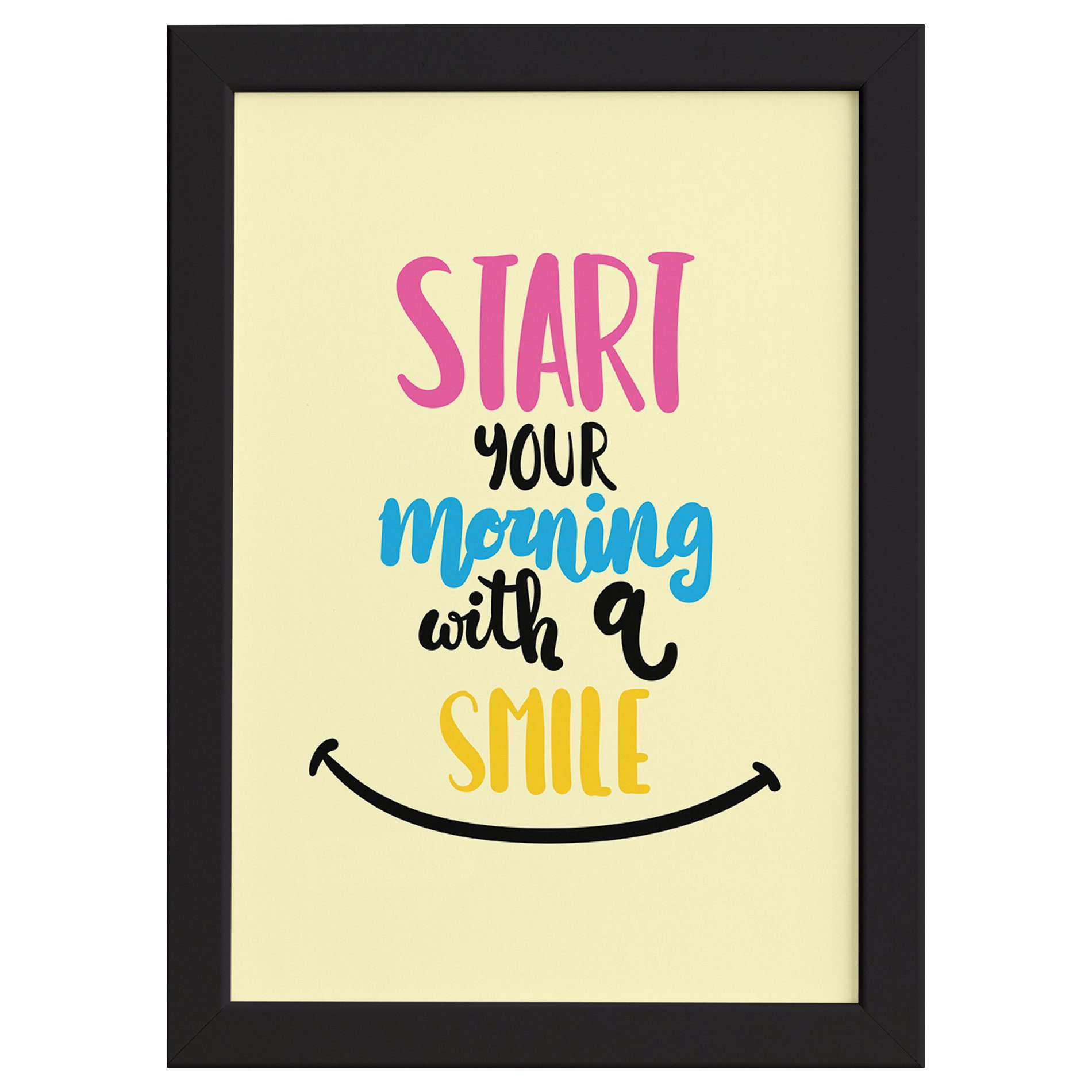 Quadro Frase de Motivação Morning Smile Moldura Preta