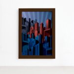 Quadro Super Heróis Geek Cidade Moldura Marrom 33x43cm