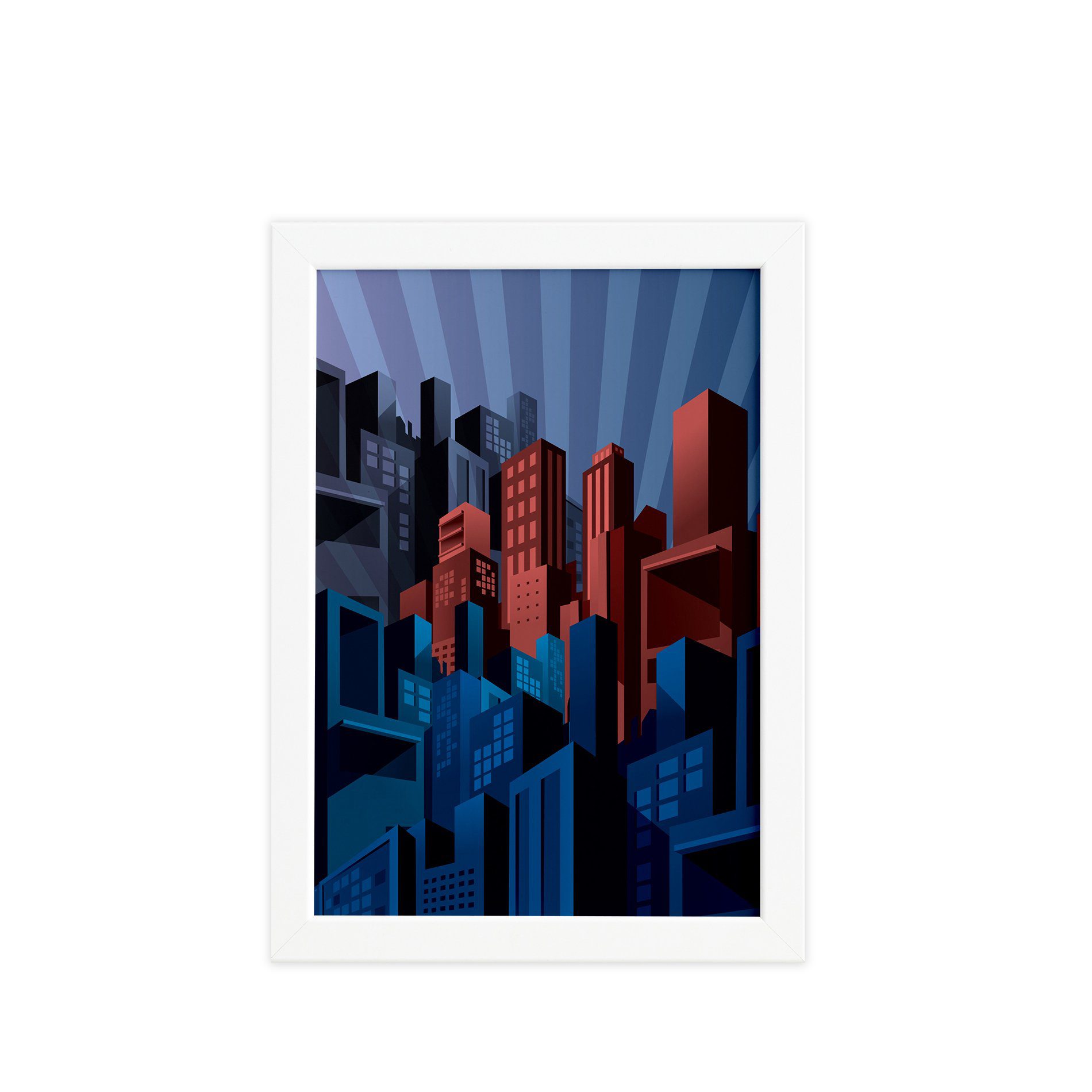 Quadro Super Heróis Geek Cidade Moldura Branca 33x43cm
