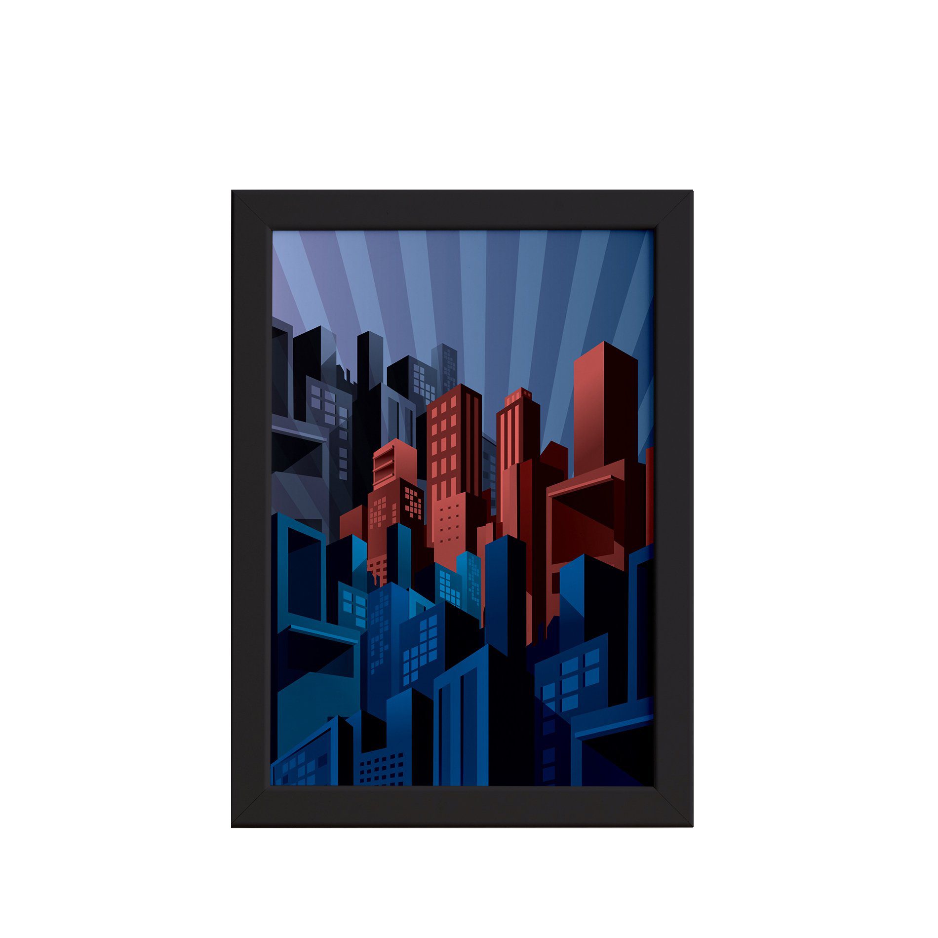Quadro Super Heróis Geek Cidade Moldura Preta
