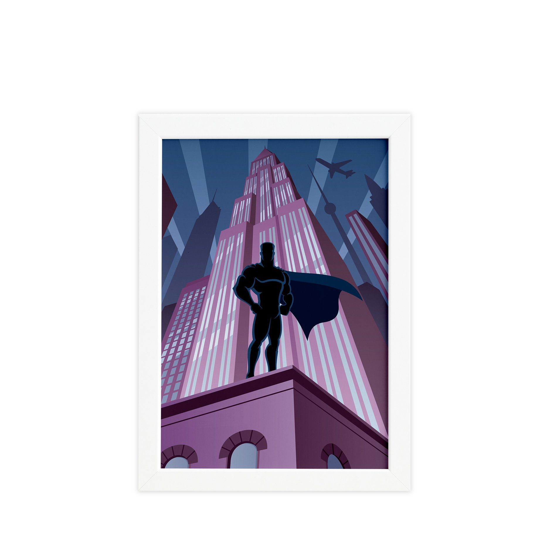 Quadro Super Heróis Geek Noturno Moldura Branca 22x32cm