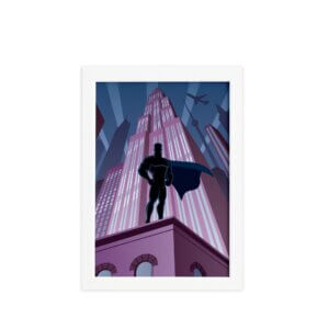 Quadro Super Heróis Geek Noturno Moldura Branca 33x43cm