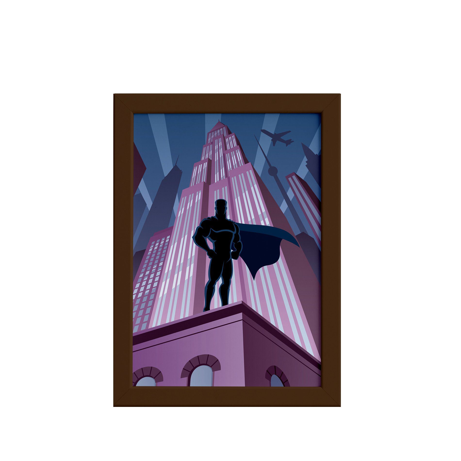 Quadro Super Heróis Geek Noturno Moldura Marrom