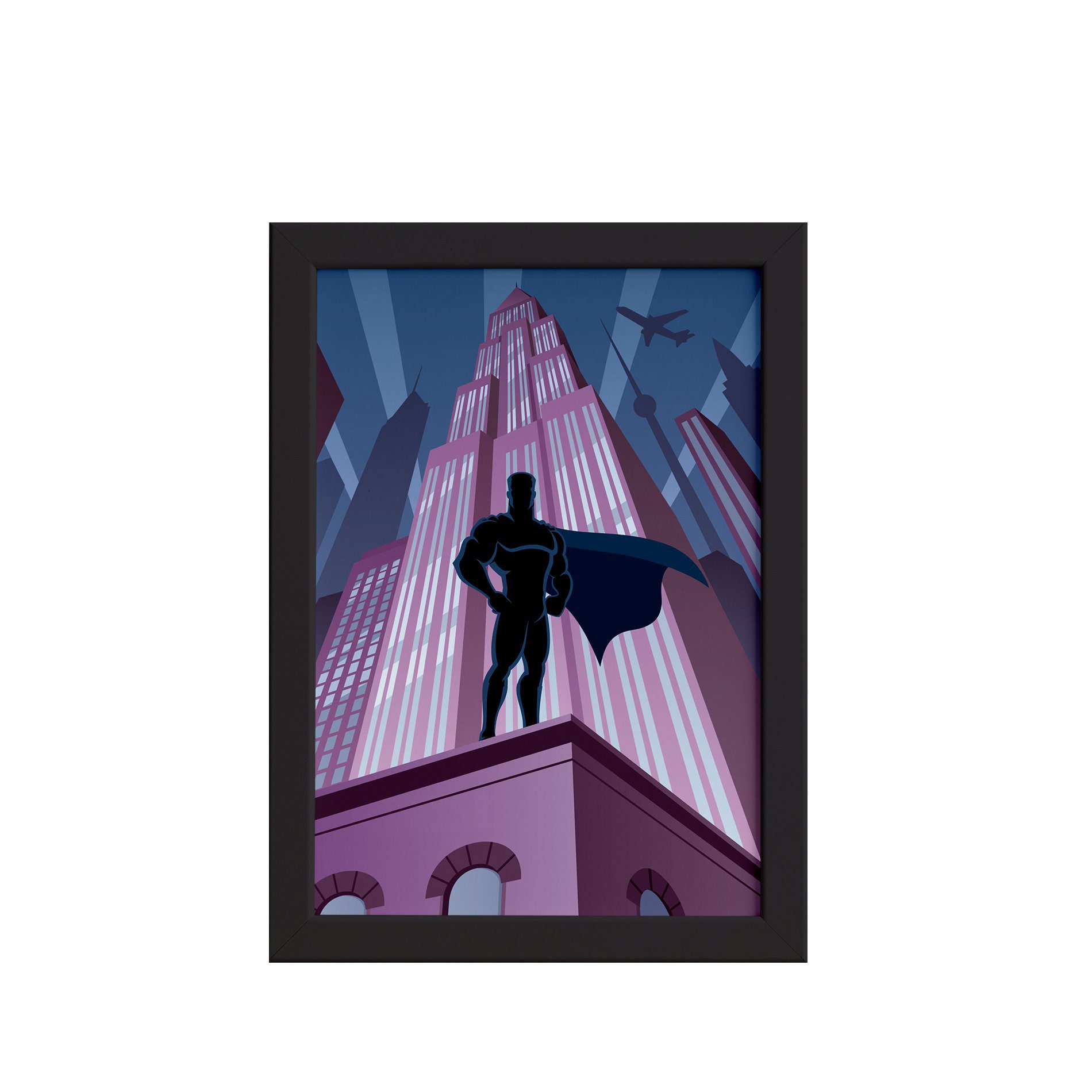 Quadro Super Heróis Geek Noturno Moldura Preta