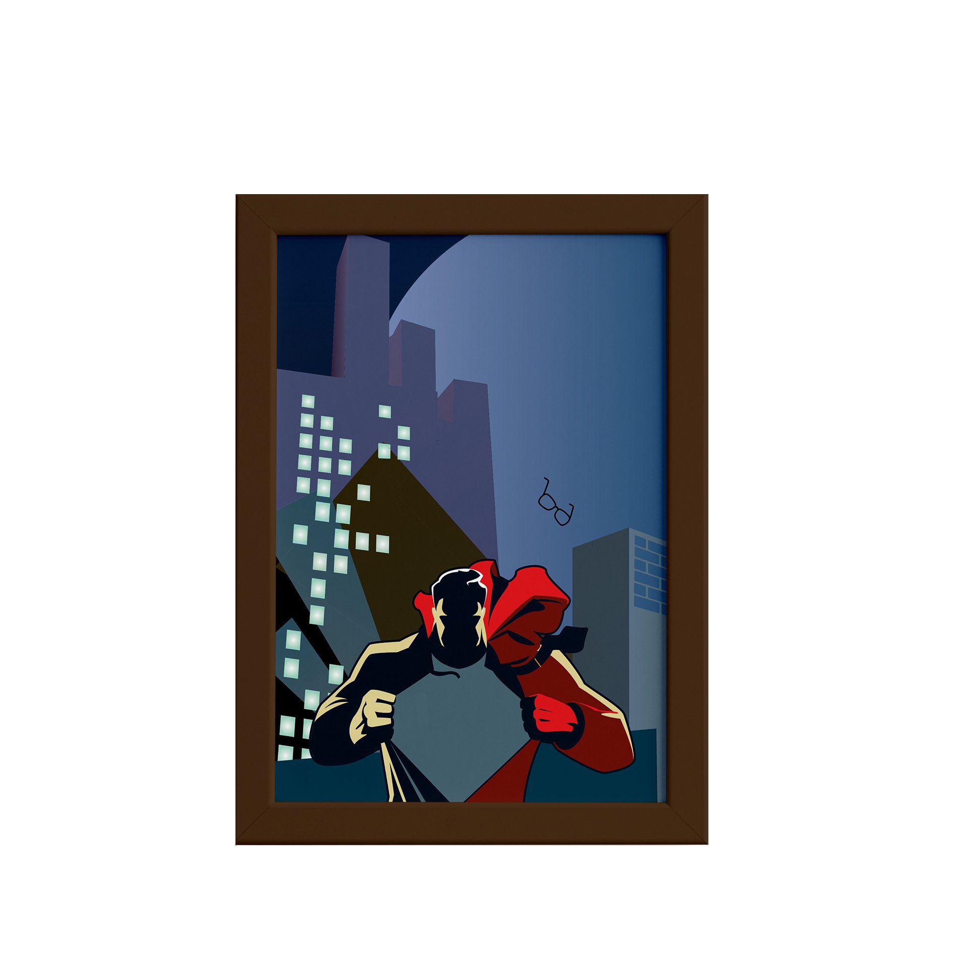 Quadro Super Heróis Geek Superman Moldura Marrom