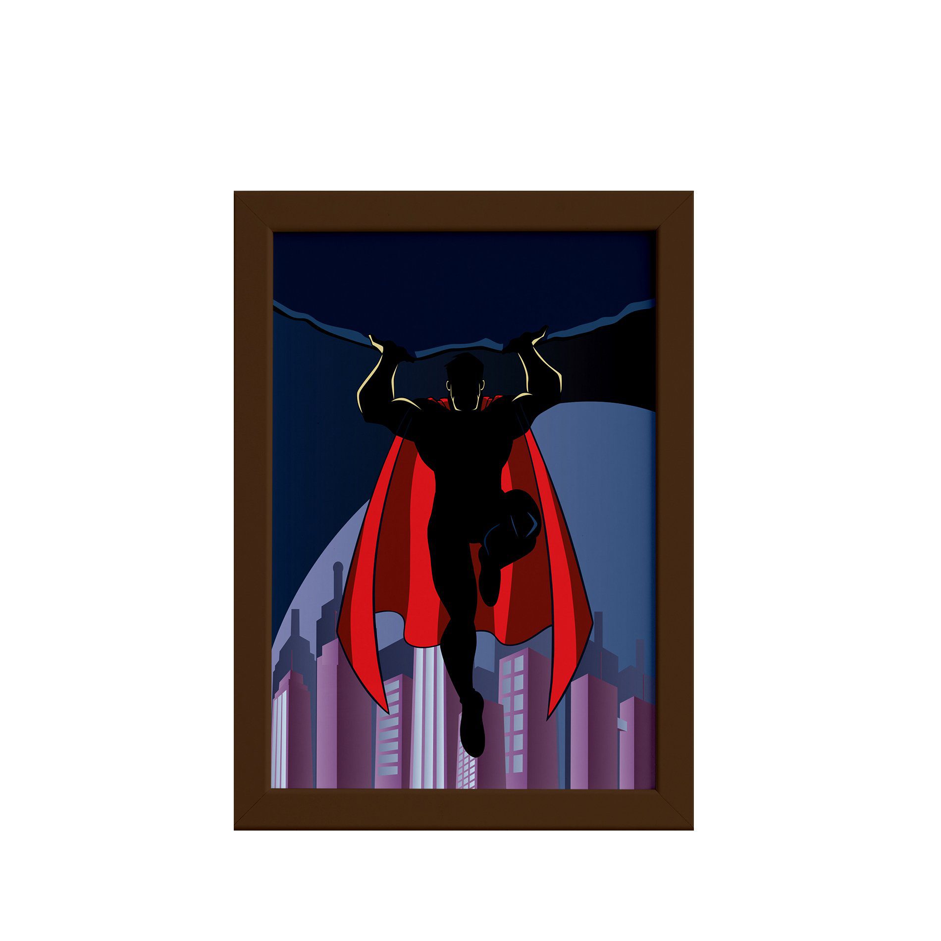 Quadro Super Heróis Geek Superman Rocha Moldura Marrom 