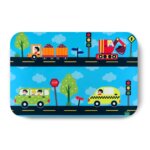 Tapete Infantil Carrinhos Carros na Cidade Azul 40x60cm