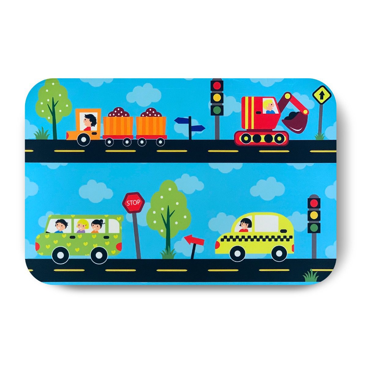 Tapete Infantil Carrinhos Carros na Cidade Azul 40x60cm