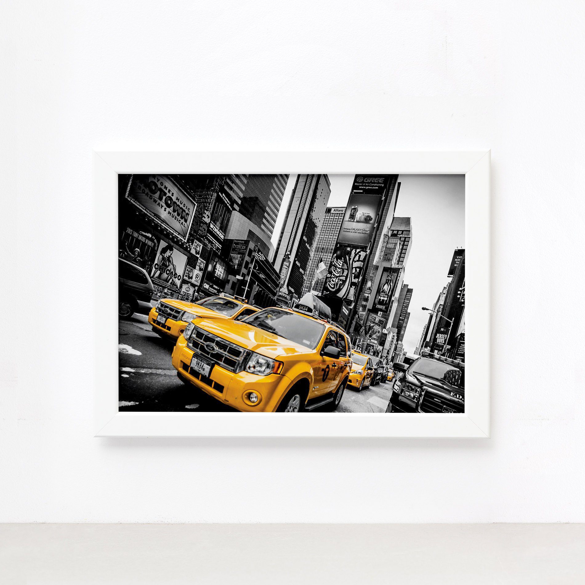 Quadro New York Táxi Amarelo Foto Moldura Branca 
