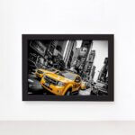 Quadro New York Táxi Amarelo Foto Moldura Preta 22x32cm