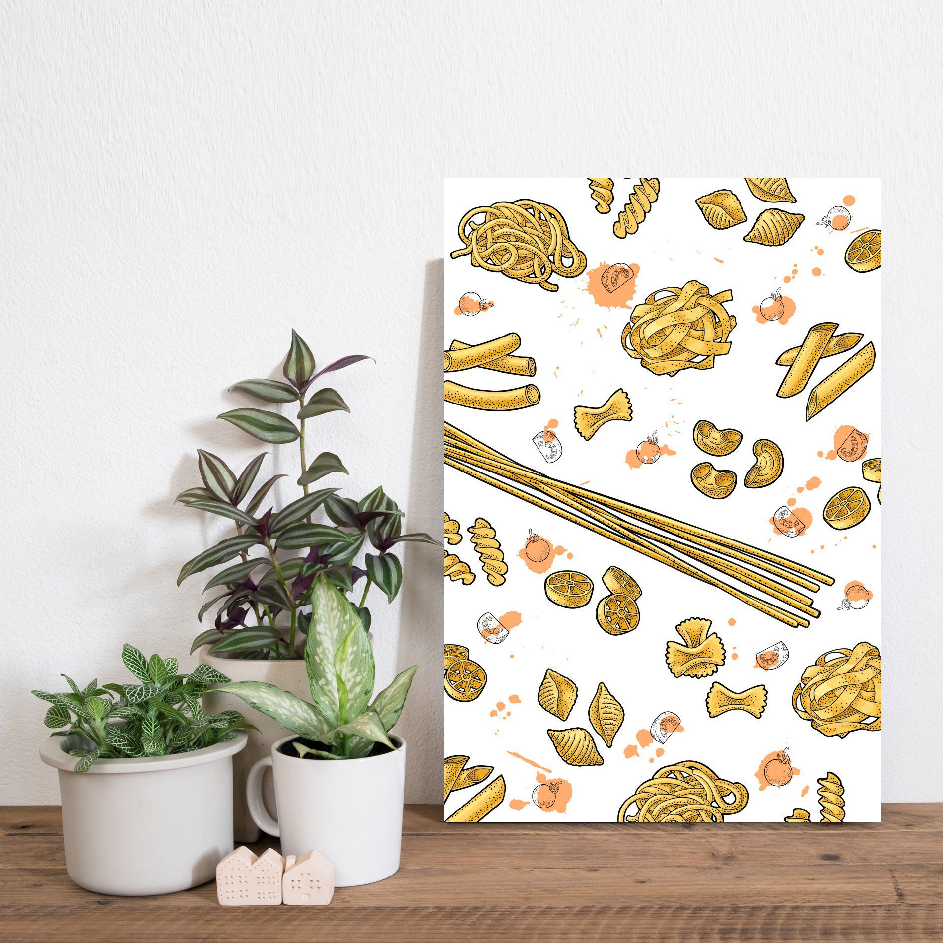 Placa Decorativa MDF Tipos de Massa Laranja e Branco 20x30cm