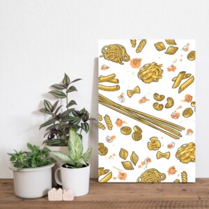 Placa Decorativa MDF Tipos de Massa Laranja e Branco 30x40cm