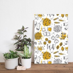 Placa Decorativa MDF Tipos de Massa Branco e Amarelo 30x40cm