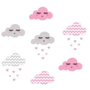 Adesivo de Parede Nuvens Chevron Rosa Chuva de Amor