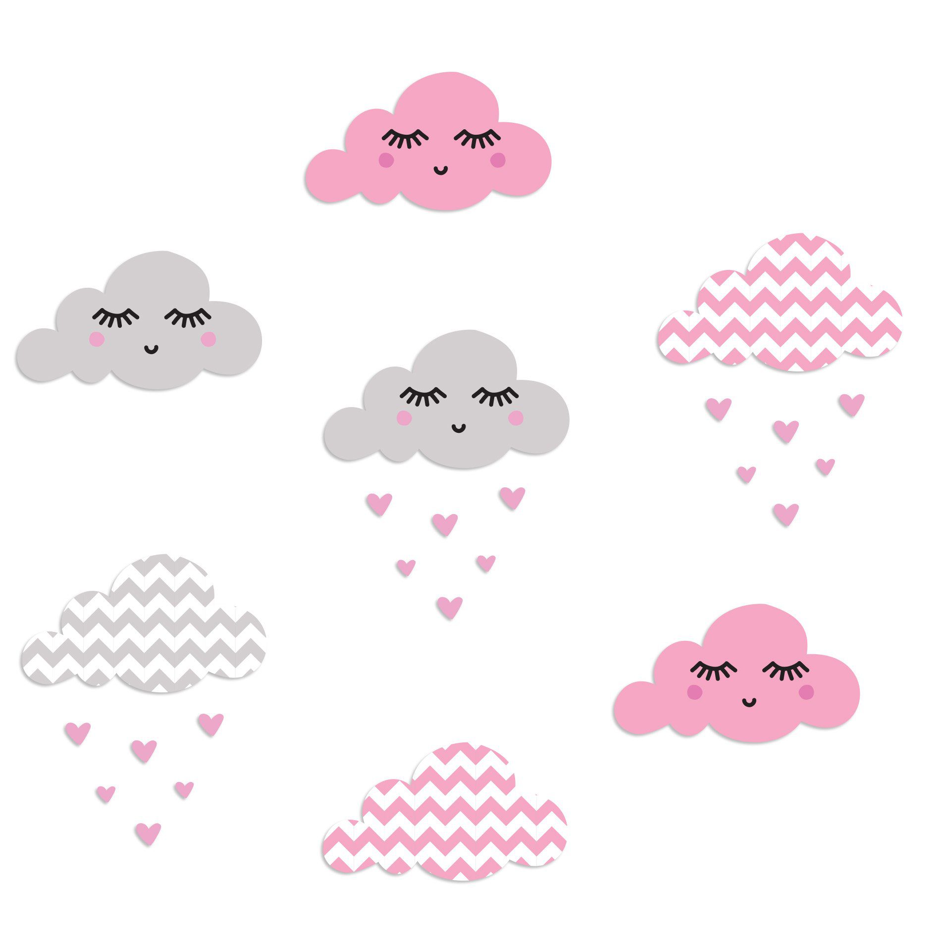 Adesivo de Parede Nuvens Chevron Rosa Chuva de Amor