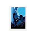 Quadro Super Heróis Geek Azul Raio Moldura Branca 33x43cm