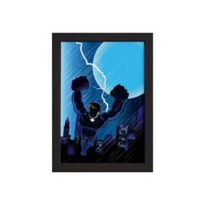 Quadro Super Heróis Geek Azul Raio Moldura Preta 