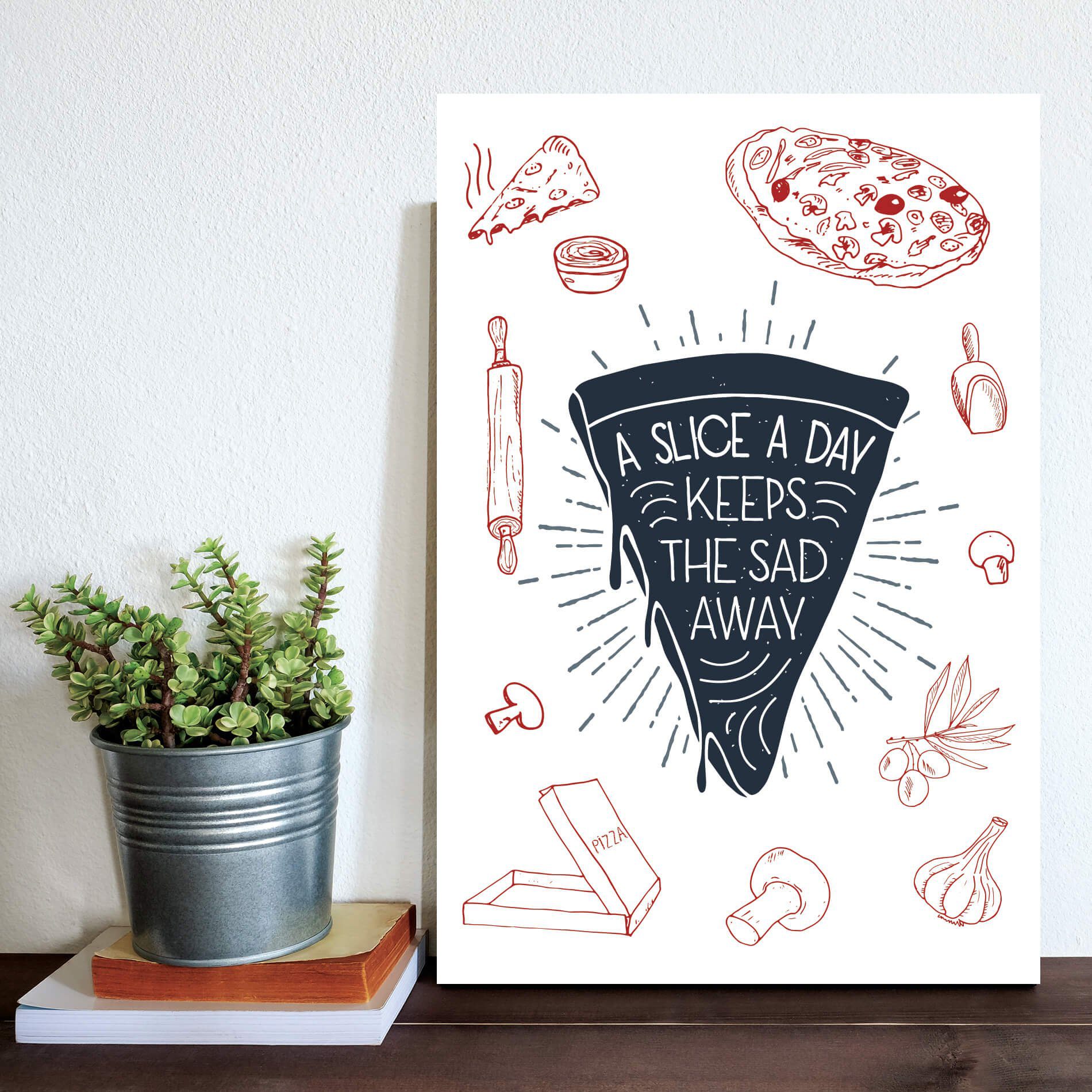 Placa Decorativa MDF Pizza Frase Fatia Inglês 20x30cm