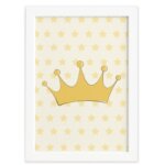 Quadro Decorativo Quarto Bebê Ursinha Princesa Coroa 22x32cm Moldura Branca