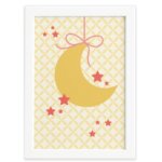 Quadro Decorativo para Quarto de Bebê Lua e Estrelas 22x32cm Moldura Branca