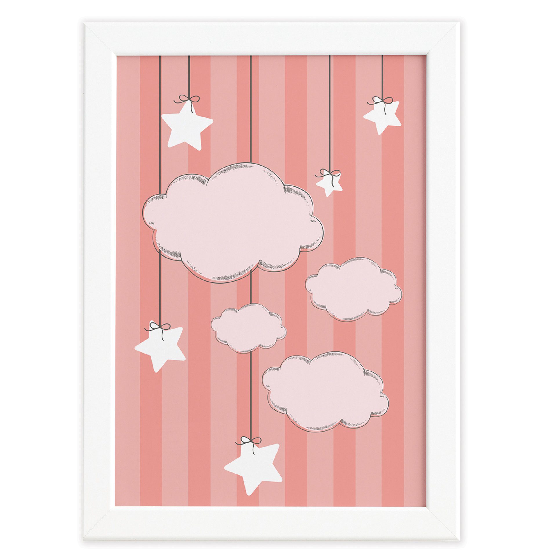 Quadro Decorativo Quarto Bebê Nuvens Ursinha Princesa 22x32 Moldura Branca