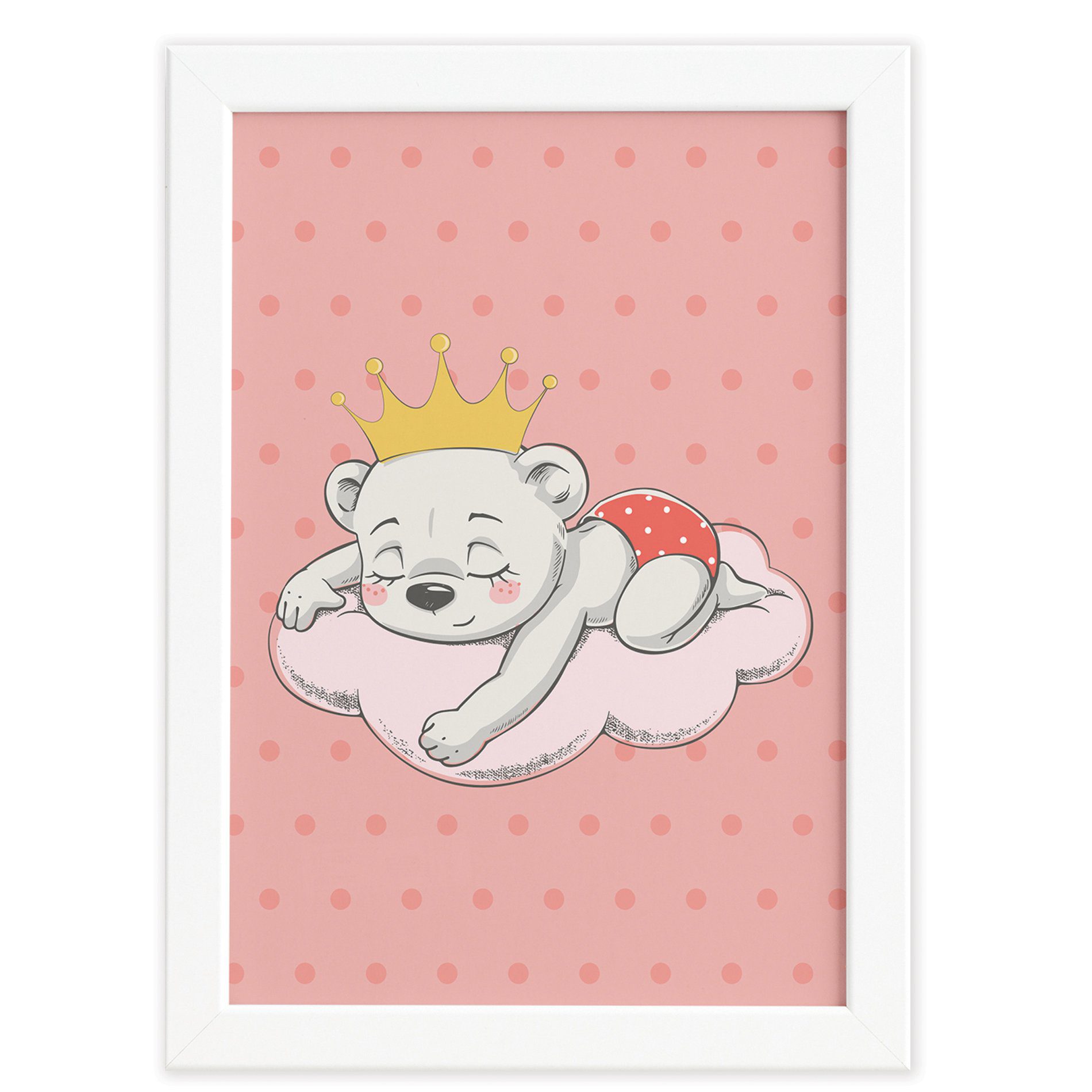 Quadro Decorativo Quarto Bebê Ursinha Princesa Nuvem 22x32cm Moldura Branca