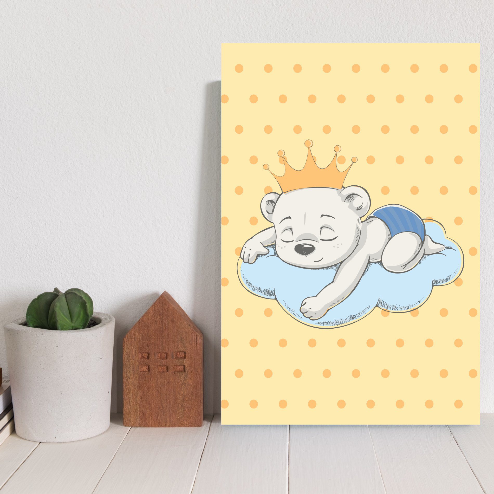 Placa Decorativa Infantil Ursinho Príncipe na Nuvem 20x30cm