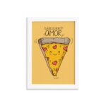 Quadro Cozinha Pizza Frase Amor Moldura Branca 33x43cm