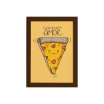 Quadro Cozinha Pizza Frase Amor Moldura Marrom 33x43cm