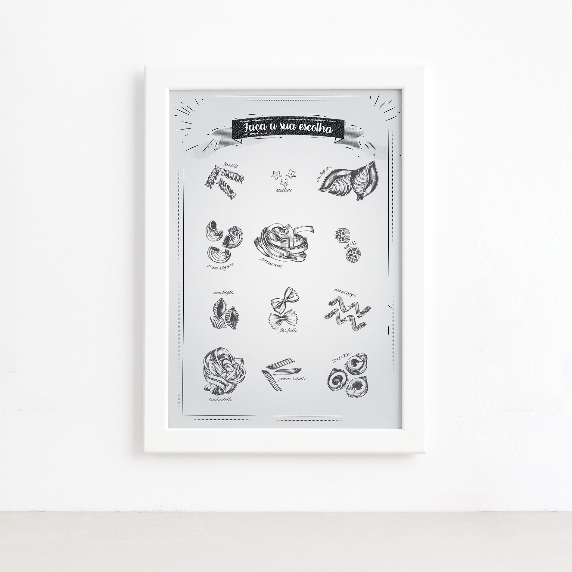 Quadro Cozinha Massas Italianas Escolha Moldura Branca 22x32,Quadro Cozinha Massas Italianas Escolha Moldura Branca 22x32