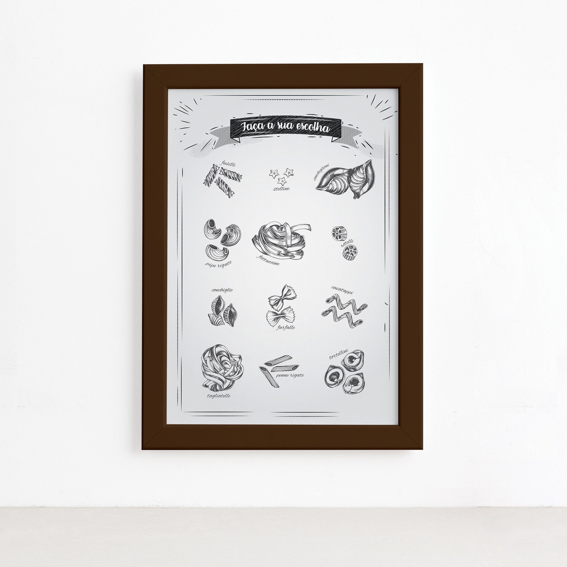 Quadro Cozinha Massas Italianas Escolha Moldura Marrom 22x32,Quadro Cozinha Massas Italianas Escolha Moldura Marrom 22x32