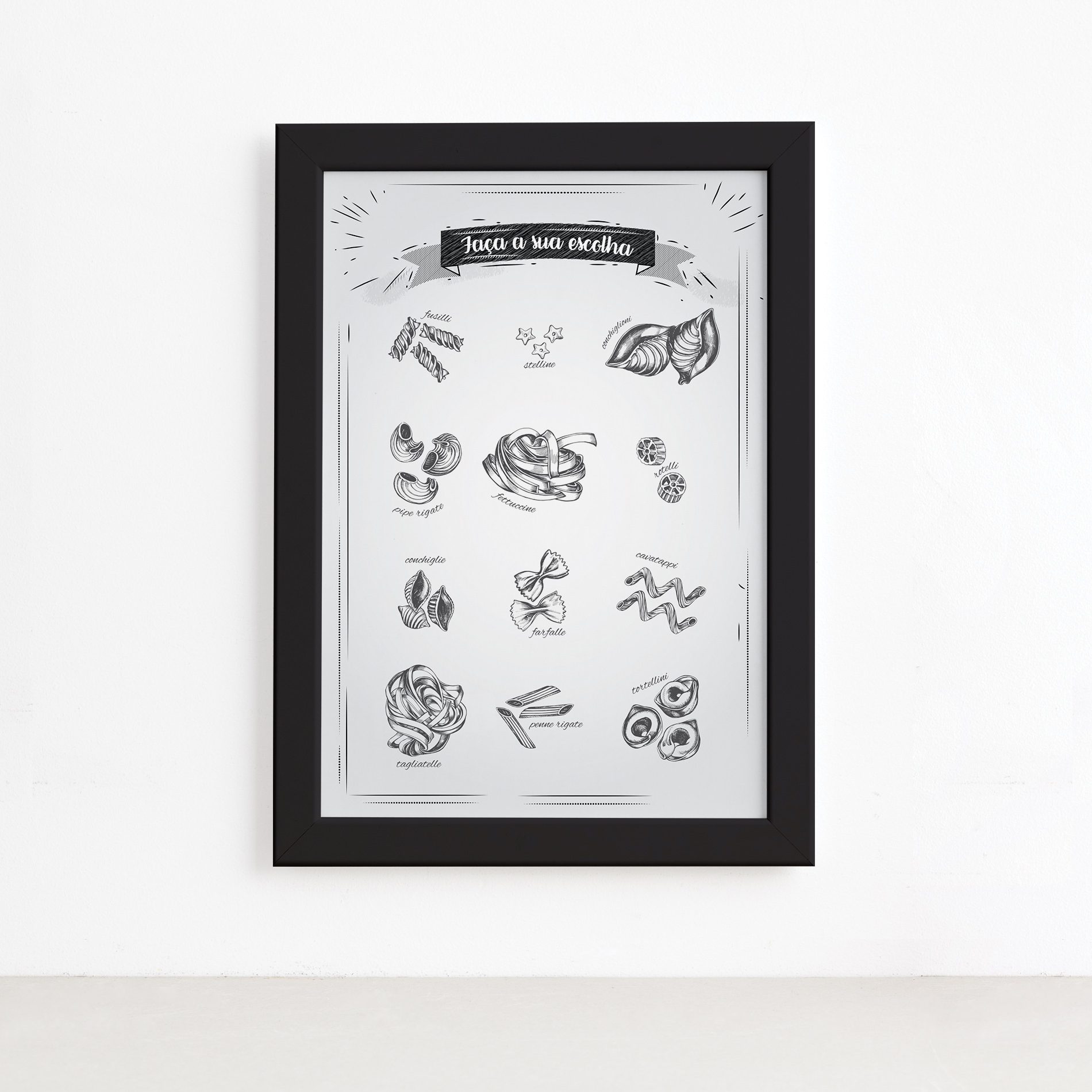 Quadro Cozinha Massas Italianas Escolha Moldura Preta 22x32,Quadro Cozinha Massas Italianas Escolha Moldura Preta 22x32