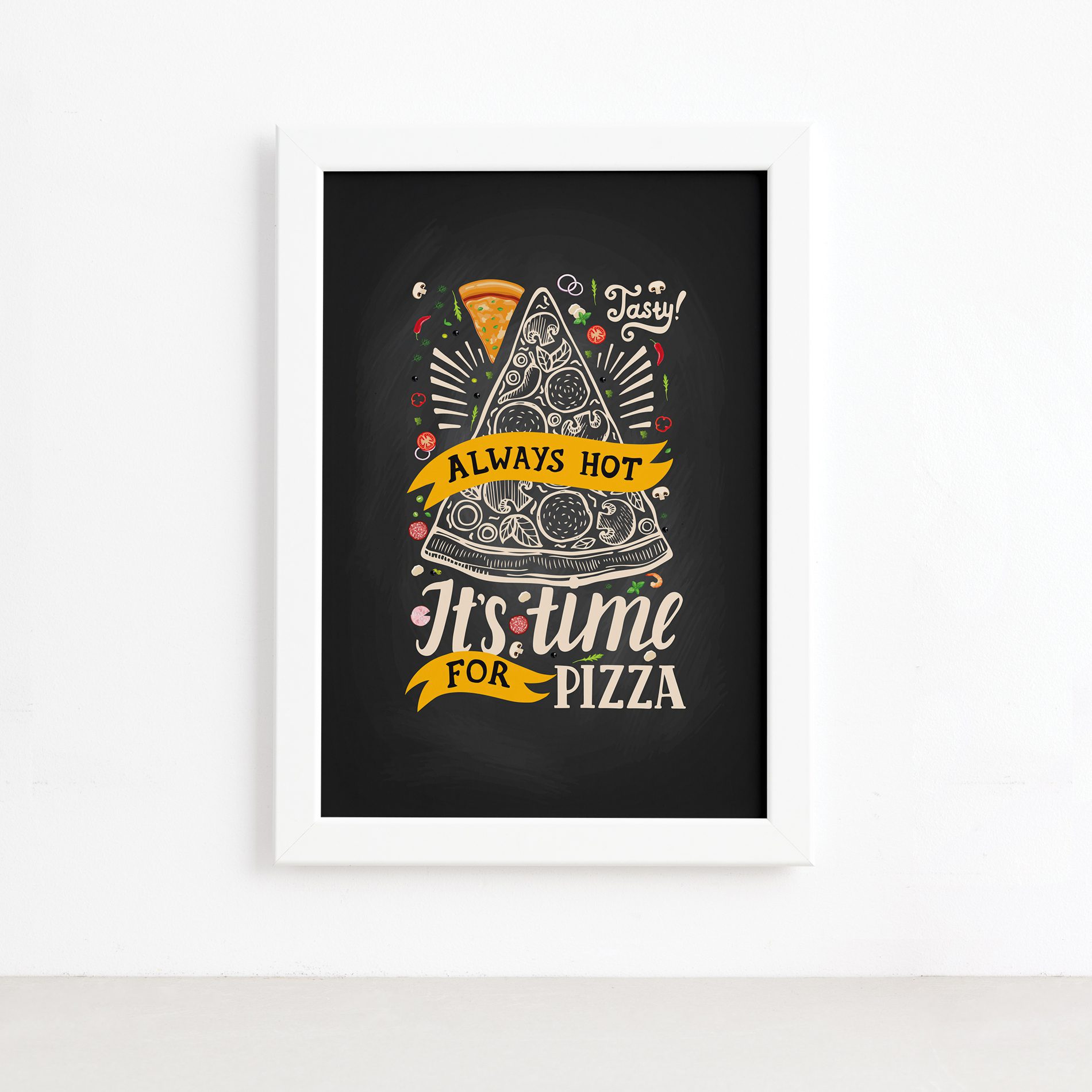 Quadro Frase Pizza It's Time for Moldura Branca 22x32cm,Quadro Frase Pizza It's Time for Moldura Branca 22x32cm